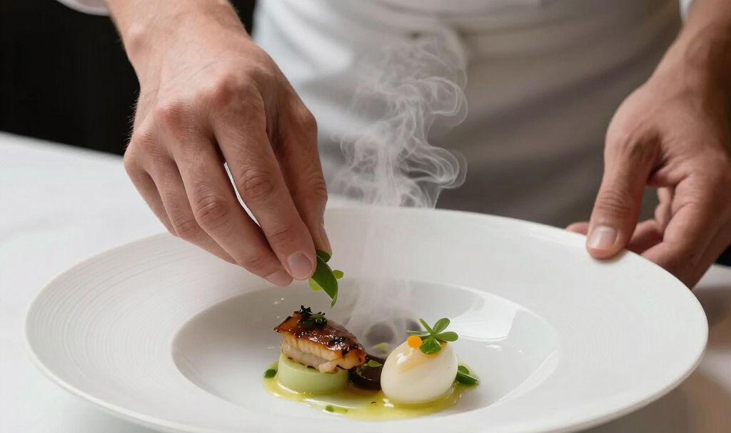Chef JB Martin plating a Florida-style private dinner course.